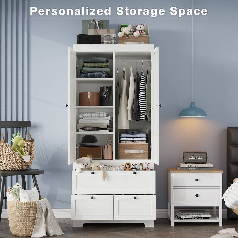 Meyreso White Modular Wardrobe Closet with Drawers, Convertible Stacking Armoire - N/A