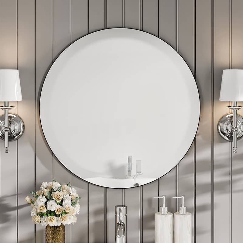 Eviva Round 24" x 24" Circle/Round Modern Frameless Mirror - Silver - N/A
