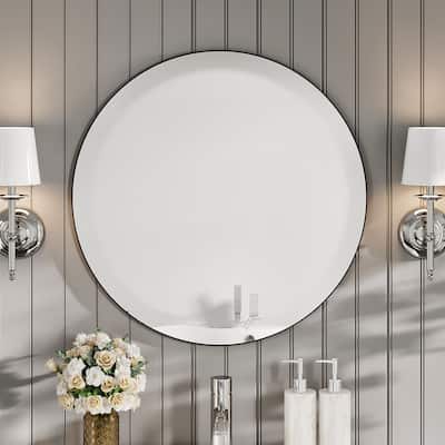 Eviva Round 24" x 24" Circle / Round Silver Aluminum Framed Mirror - N/A