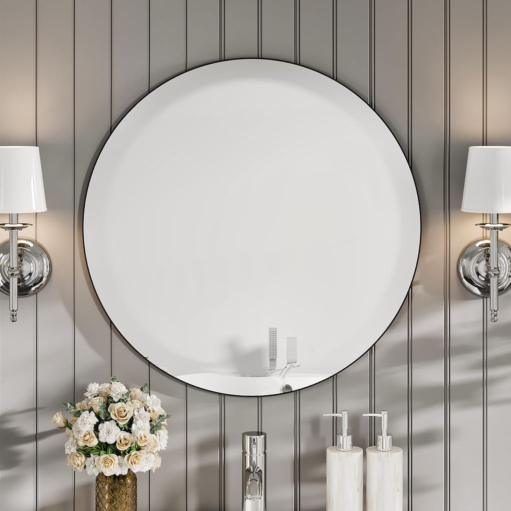Eviva Round 24" x 24" Circle/Round Modern Frameless Mirror - Silver - N/A