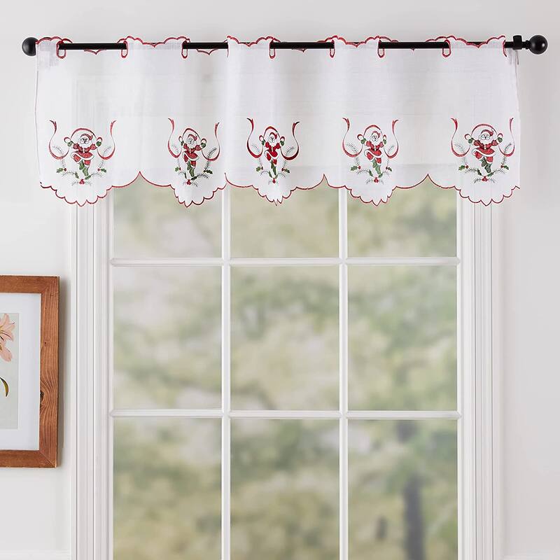 Violet Linen Seasonal Xmas Christmas Holiday Berry Pattern, Embroidered, 60" x 15", Straight, Grommet Curtain Valance - Santa Claus