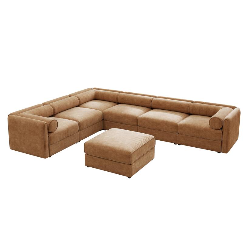 142.5" Modular Chenille Sectional Sofa (6-Piece) with Storage & Cylindrical Style