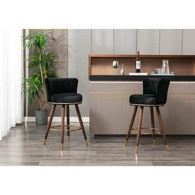 Porthos Home Pedra Swivel Bar Stools Set of 2, Velvet, Rubberwood Legs