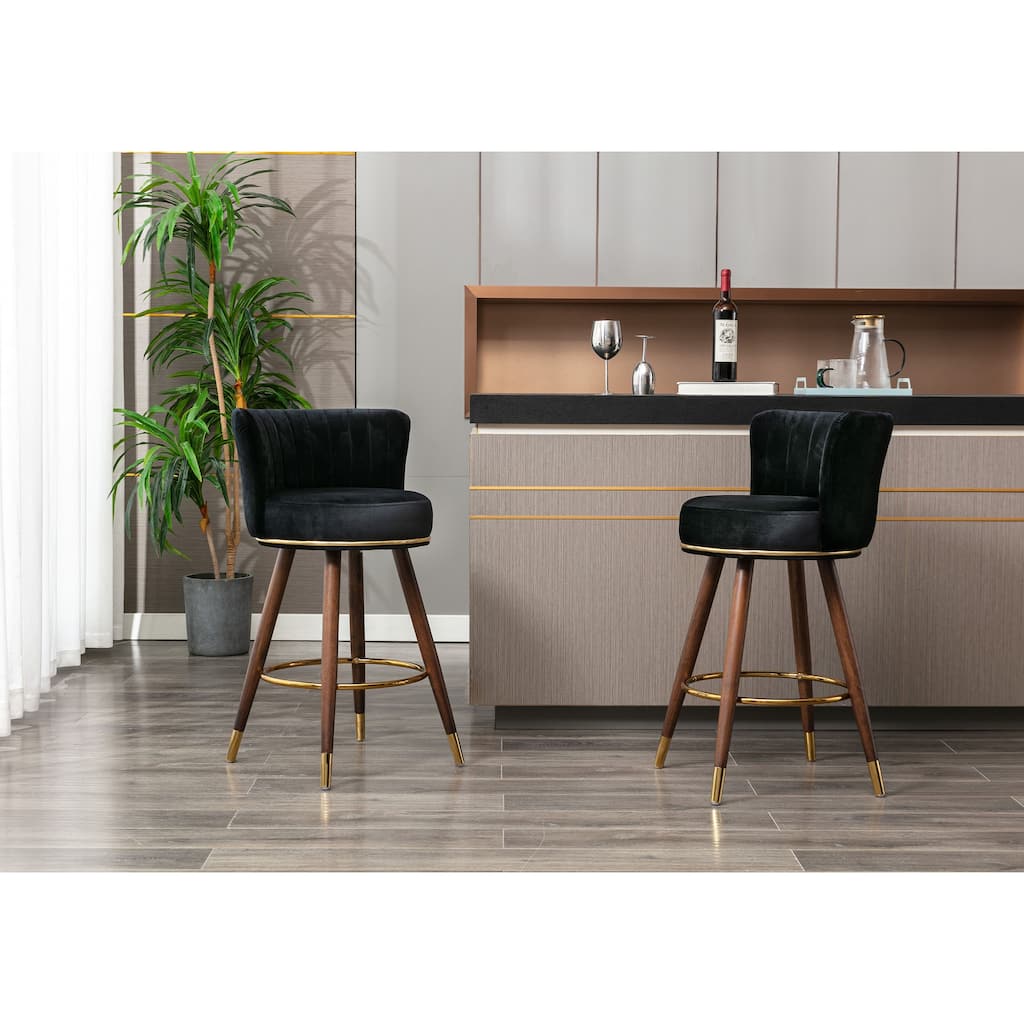 Porthos Home Pedra Swivel Bar Stools Set of 2, Velvet, Rubberwood Legs