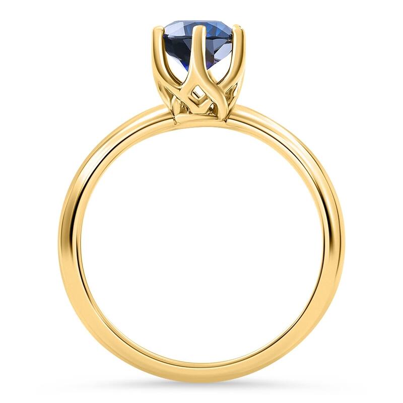 Yellow Gold Oval Blue Sapphire Engagement Anniversary Ring Lab Grown 9x7mm
