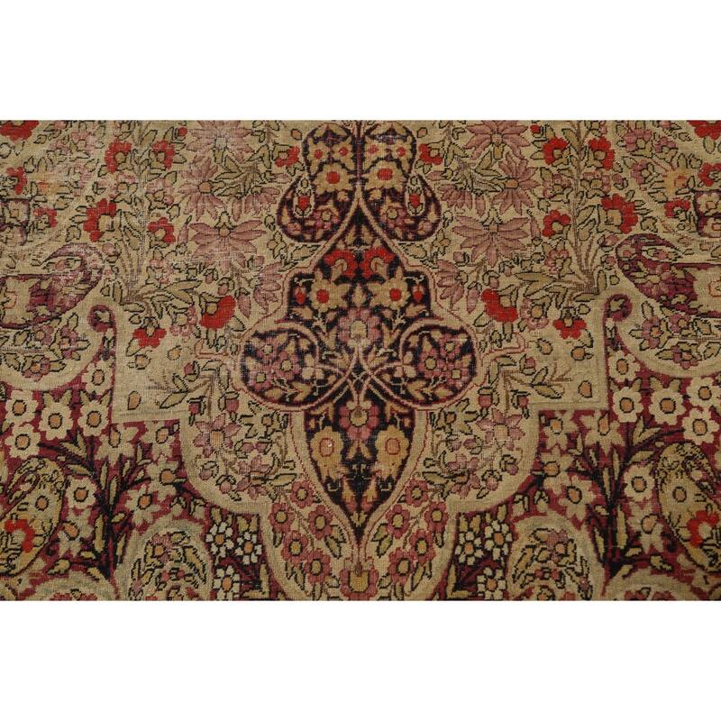 Pre-1900 Antique Kerman Lavar Persian Area Rug Handmade Wool Carpet - 9'2" x 13'5"