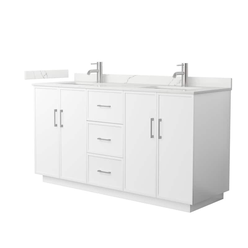 Wyndham Collection WCH7474-66D-QTZ-UNSMXX Elan TK 66" Free Standing - White / Giotto Quartz Top / Brushed Nickel