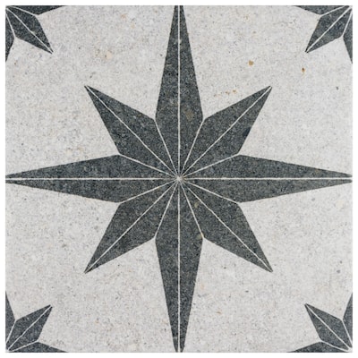 Merola Tile Compass Star White Stone 8" x 8" Porcelain Floor and Wall Tile