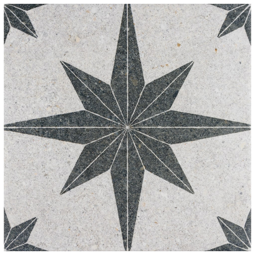 Merola Tile Compass Star White Stone 8" x 8" Porcelain Floor and Wall Tile