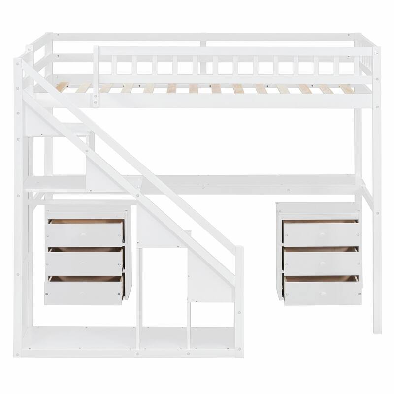 Loft Bed with Two Chest of Drawers, Integrated Desk, and LED Light Strip