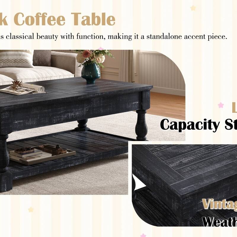 Retro Lift-Top Coffee Table with Hidden Compartment & Lower Shelf