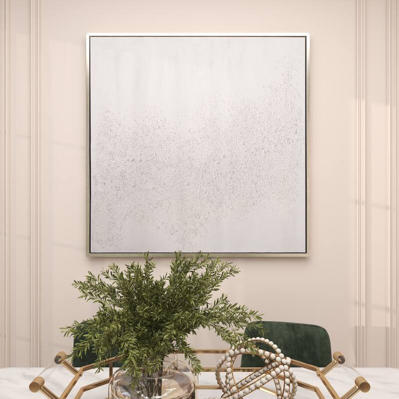 Canvas Abstract Framed Wall Art with Silver Frame - White - CosmoLiving by Cosmopolitan