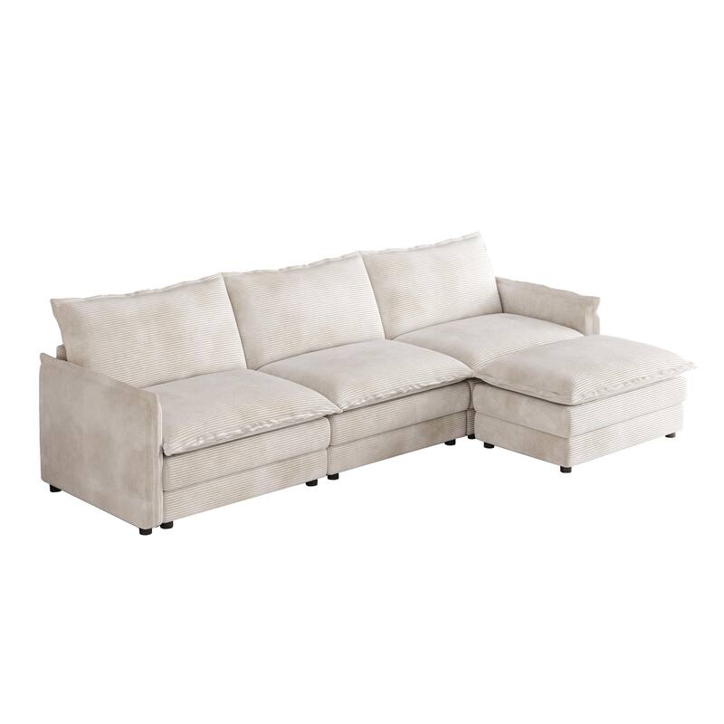 109" Corduroy 3-Seater Cloud Sectional Sofa with Movable Ottoman