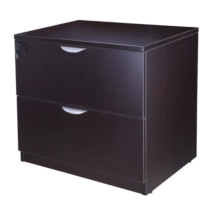 Tia Lateral File Cabinet, 31 Inch, 2 Drawers w Lock, Mocha Brown Wood