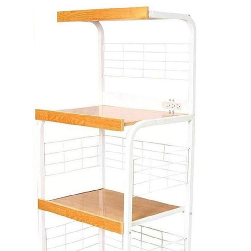 59.5" Tall 3-Tier Microwave Kitchen Cart With Drawer And Outlet(no include stool)