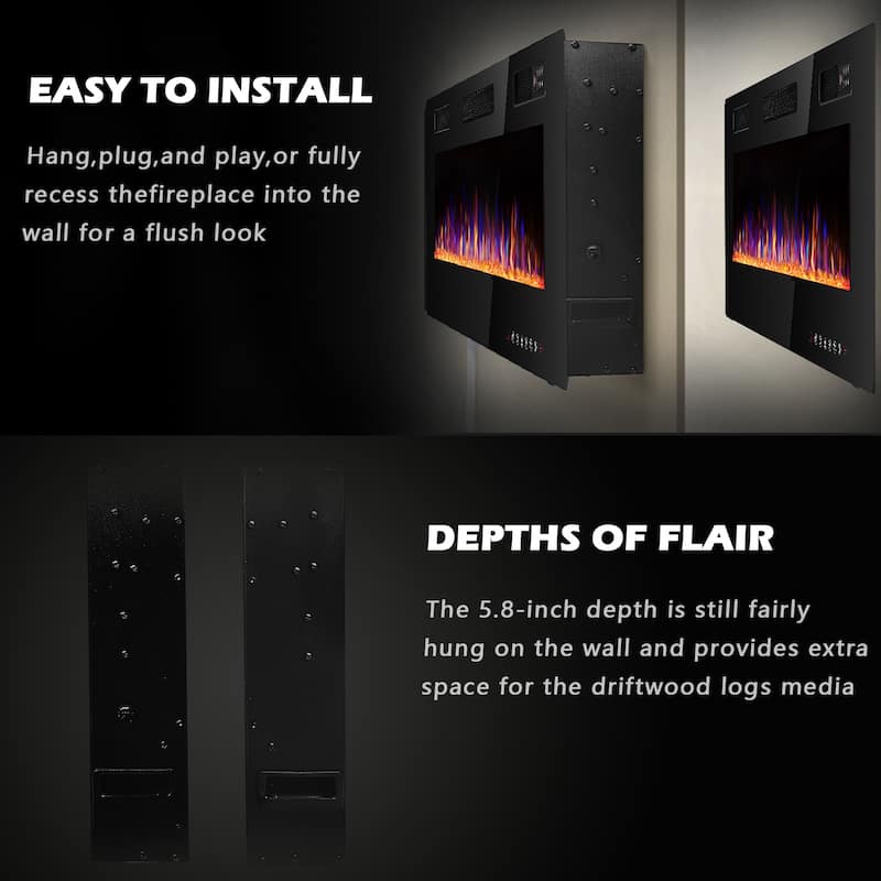 Bossin 30 to 72 inch Electric Fireplace Ultra-Thin and Silence Linear Recessed Wall Mounted Fireplace with Remote Control