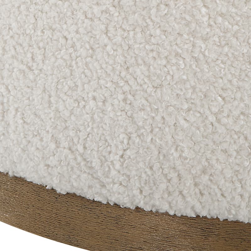 Upholstered Fluffy Swivel Pouf Ottoman - 24" - White and Brown