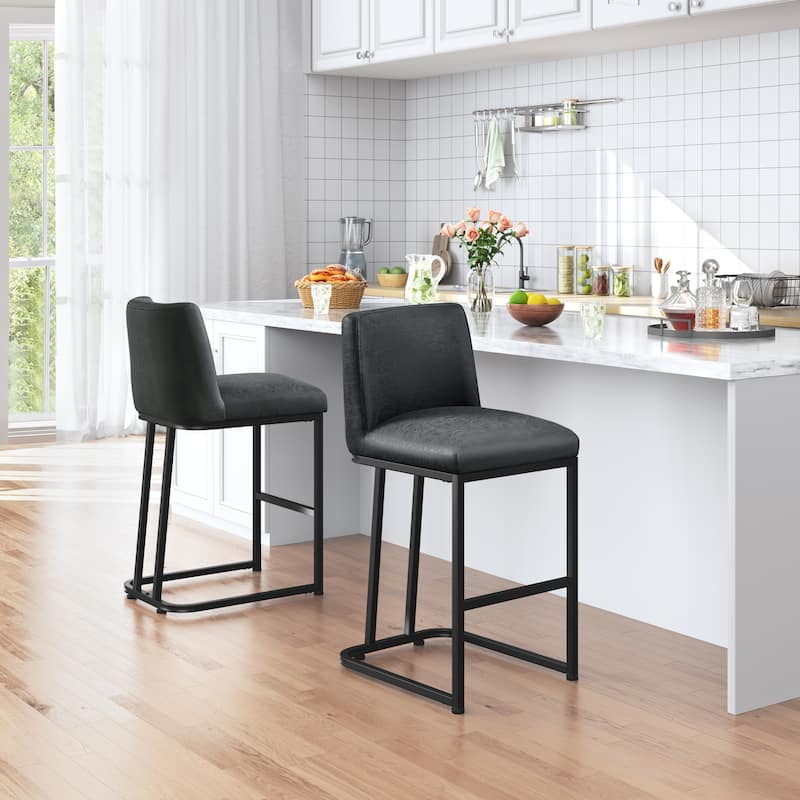 Yaheetech Counter Stools Set of 2 with Back Faux Leather Barstools with Metal Stand - N/A
