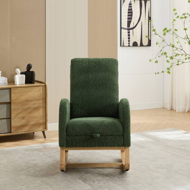 25.4"W Rocking Chair, High Back Glider Chair with Retractable Footrest, Side Pocket, Accent Armchair with Rubber Wood Legs