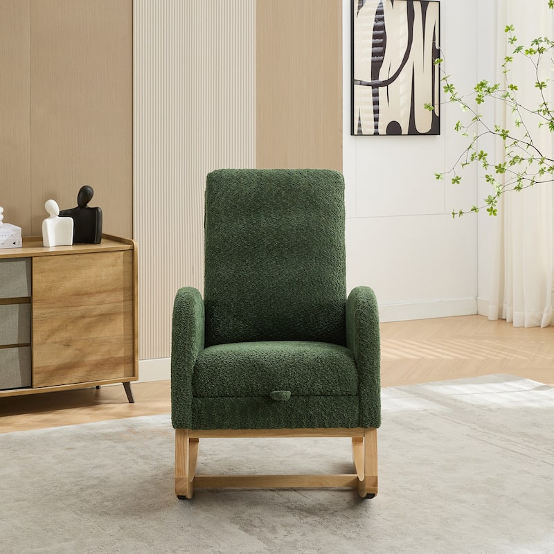 GDFStudio - Amelia Boucle Upholstered Rocking Chair with Retractable Footrest and Wingback Design - 25.4"W