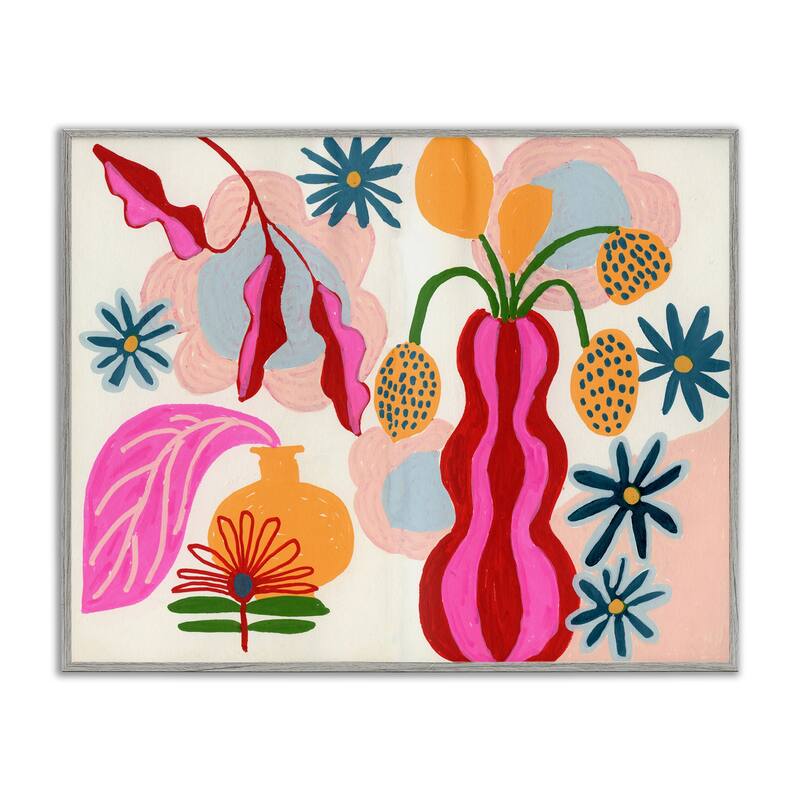 Stupell Eclectic Mod Flower Vases Framed Giclee Art Design By Suzanne Allard - 20 x 16 - Grey