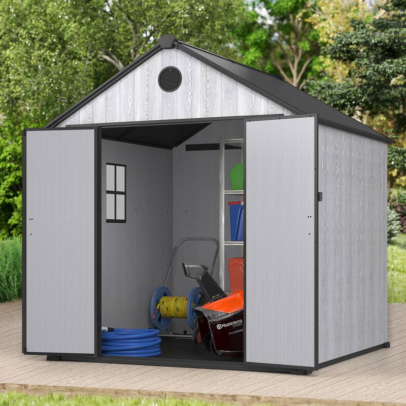 7.4 ft. W x 7.4 ft. D All-Weather Resin Outdoor Plastic Storage Shed - Grey