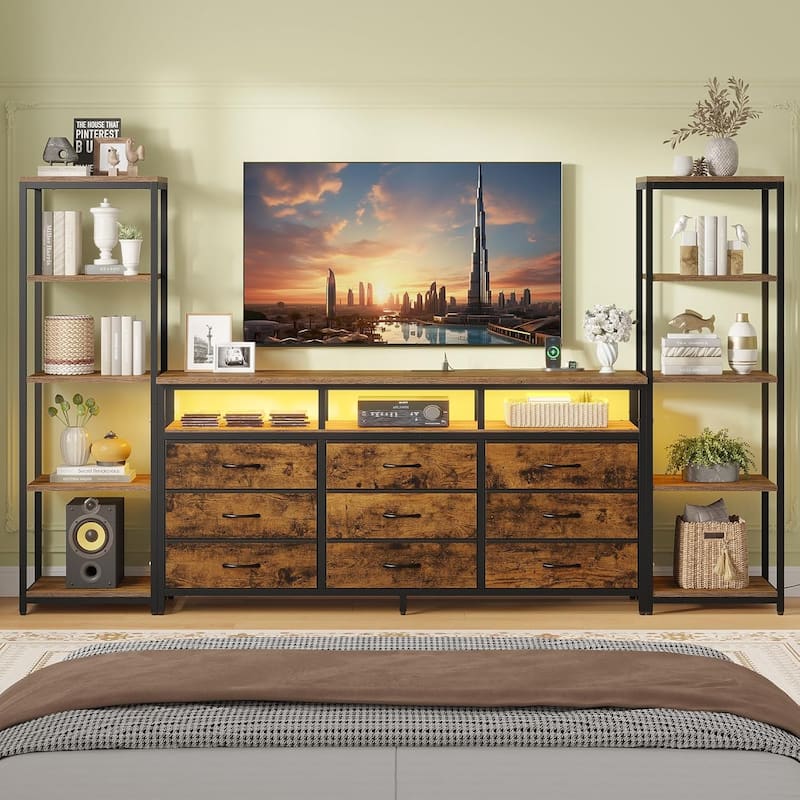 TV Stand Dresser with Bookcase TV Console Table Entertainment Center LED