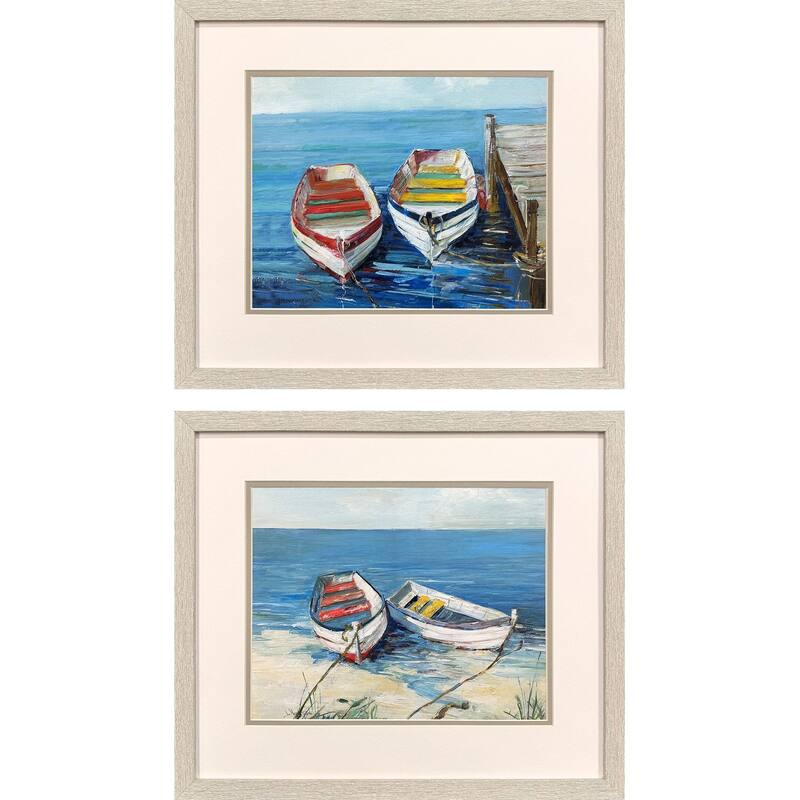 HomeRoots Set Of Two Day of Fishing Distressed White Framed Wall Art