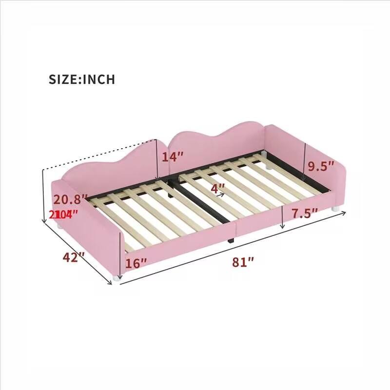 Pink Twin Size Sherpa Fabric Upholstered Daybed with Cloud Backrest