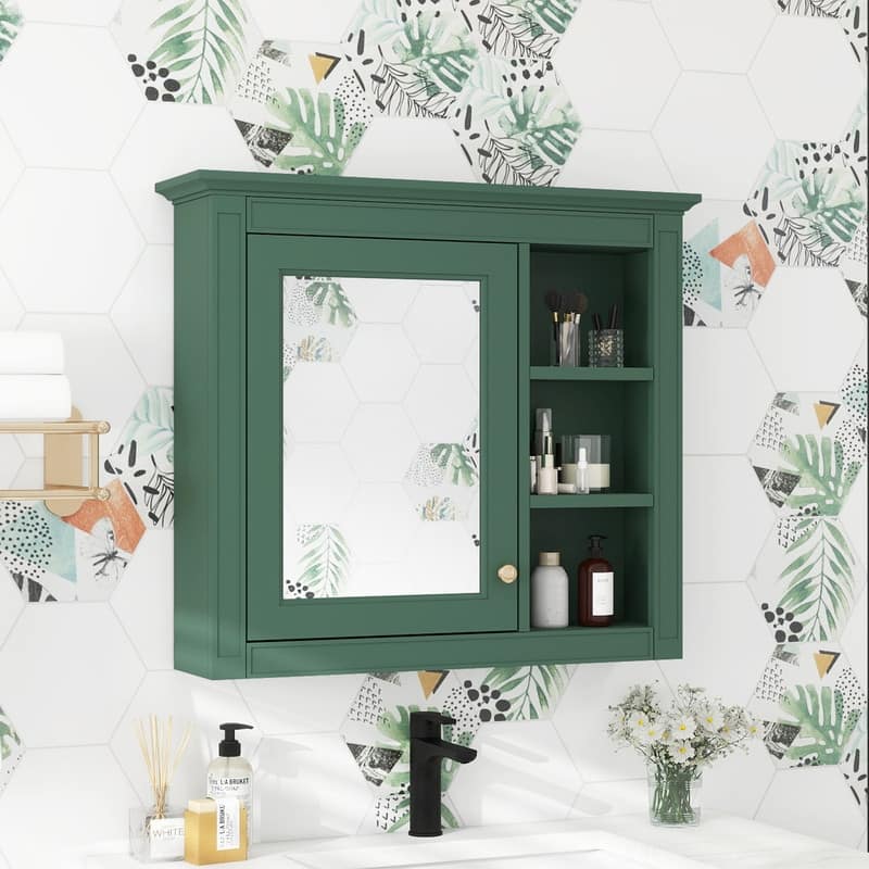 30'' x 28'' Wall Mounted Storage Cabinet for Bathroom,Mirror Cabinet with 3 Open Shelves