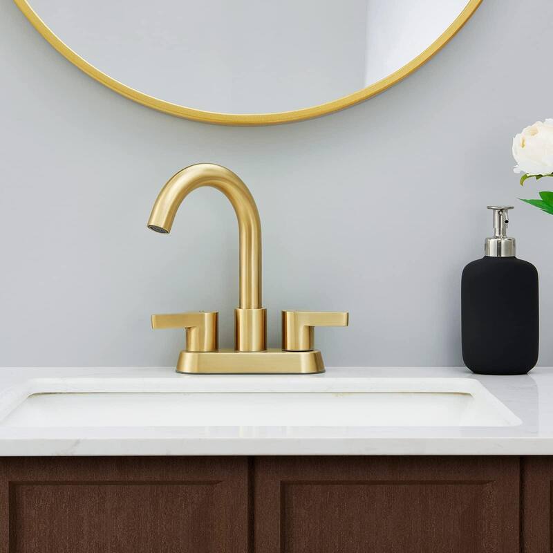Modern 2 Handle 360° Swivel Bathroom Sink Faucet with Pop Up Drain Assembly, Anti Fingerprint, Anti Rust