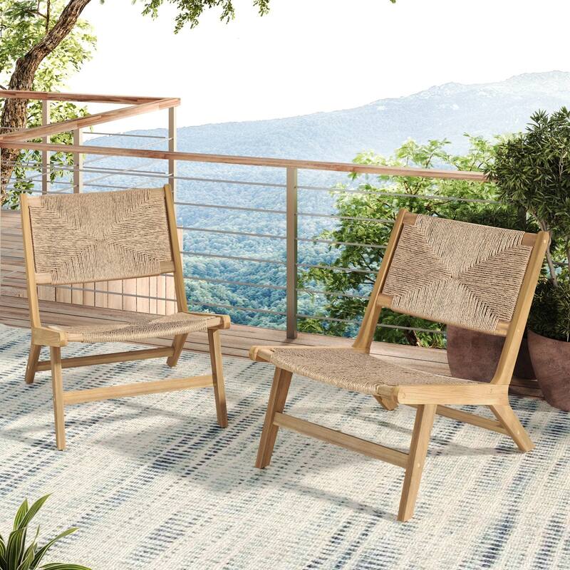 2-Piece Outdoor Chair Set, Acacia Wood Outdoor Chair, Teak Frame Lounge Chair