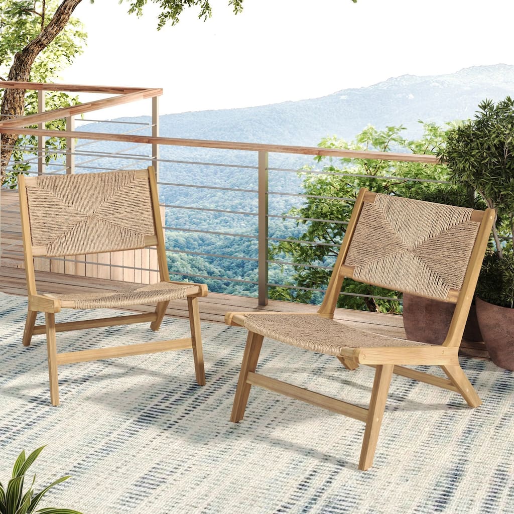 2-Piece Outdoor Chair Set, Acacia Wood Outdoor Chair, Teak Frame Lounge Chair