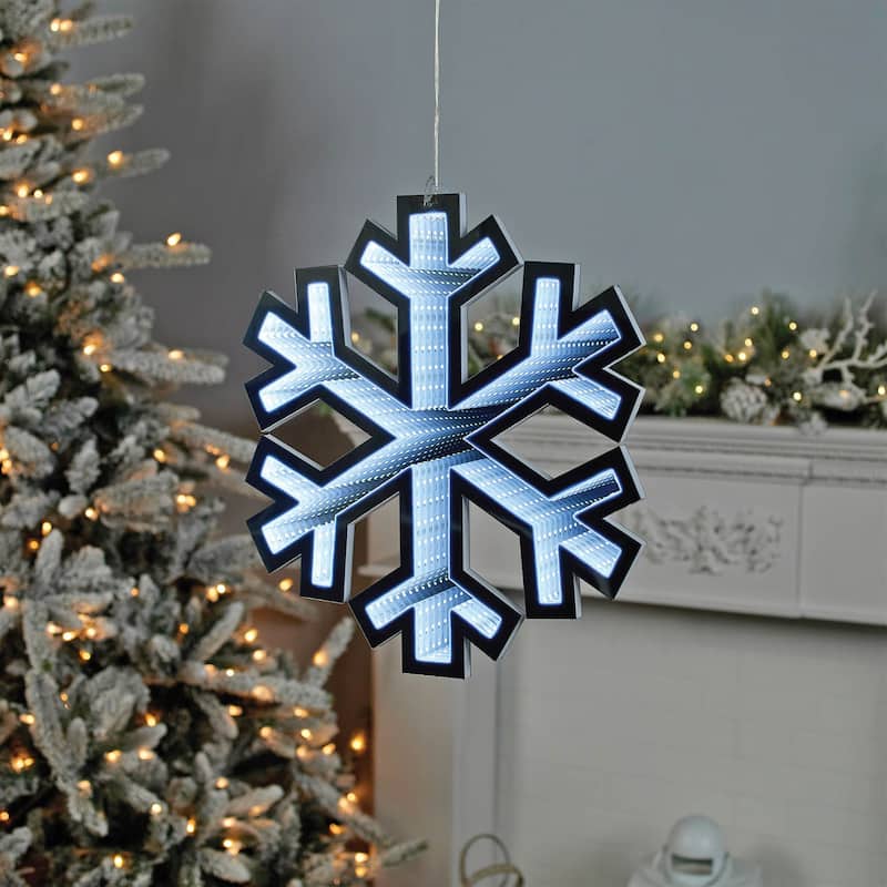 White Acrylic Plastic Snowflake with Infinity Light Effect for Holiday Decor - 14.25” x 0.5” x 15.75” (L x W x H)