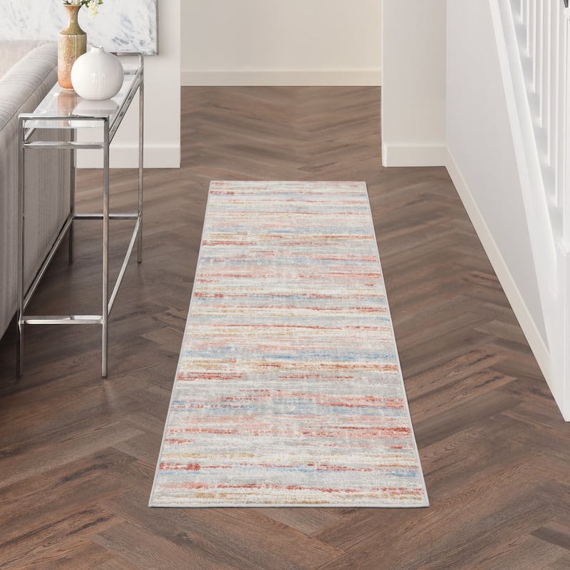 Nourison Elation Modern Abstract Stripe Area Rug - 2' 3" x 7' 6" - Ivory/Multicolor - Runner