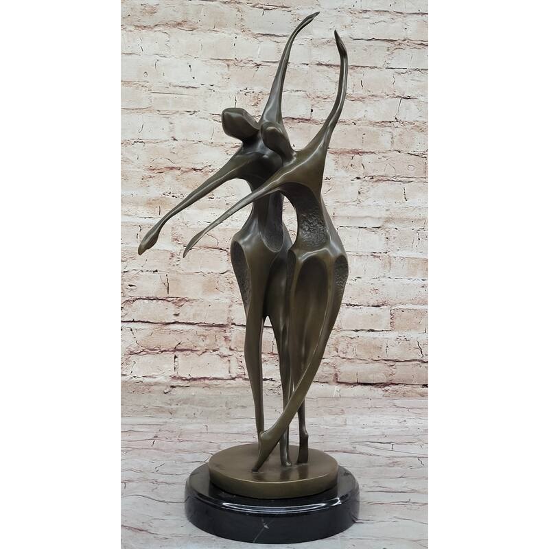 Dancing Couple Romantic Bronze Modernist Sculpture Statue On Marble Base Signed