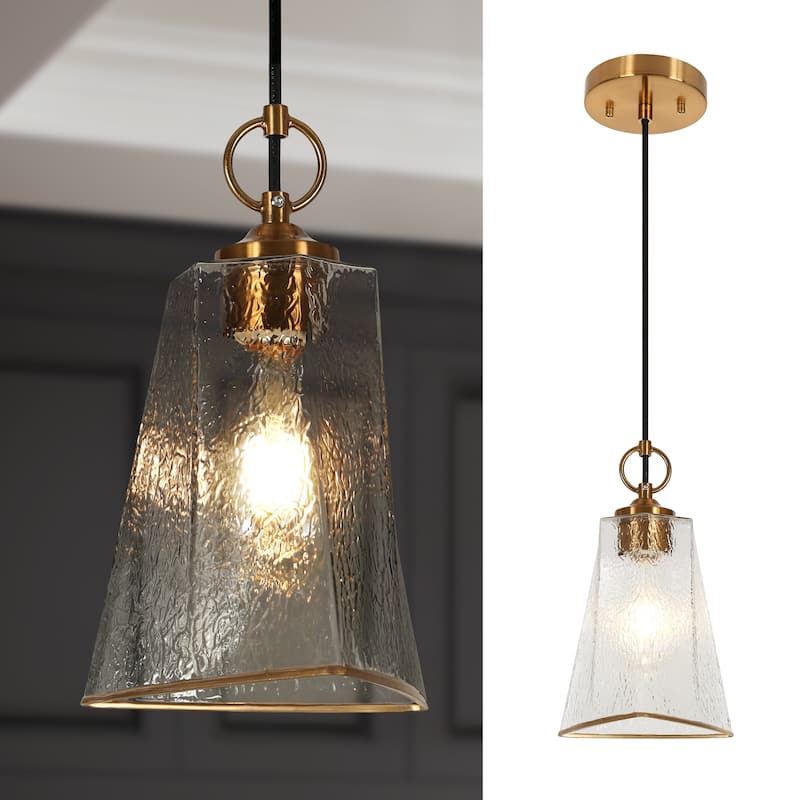 Modern 1-Light Gold Textured Glass Pendant Kitchen Island Light for Dining Room Bedroom - D 6.7" x H 71.7"Max