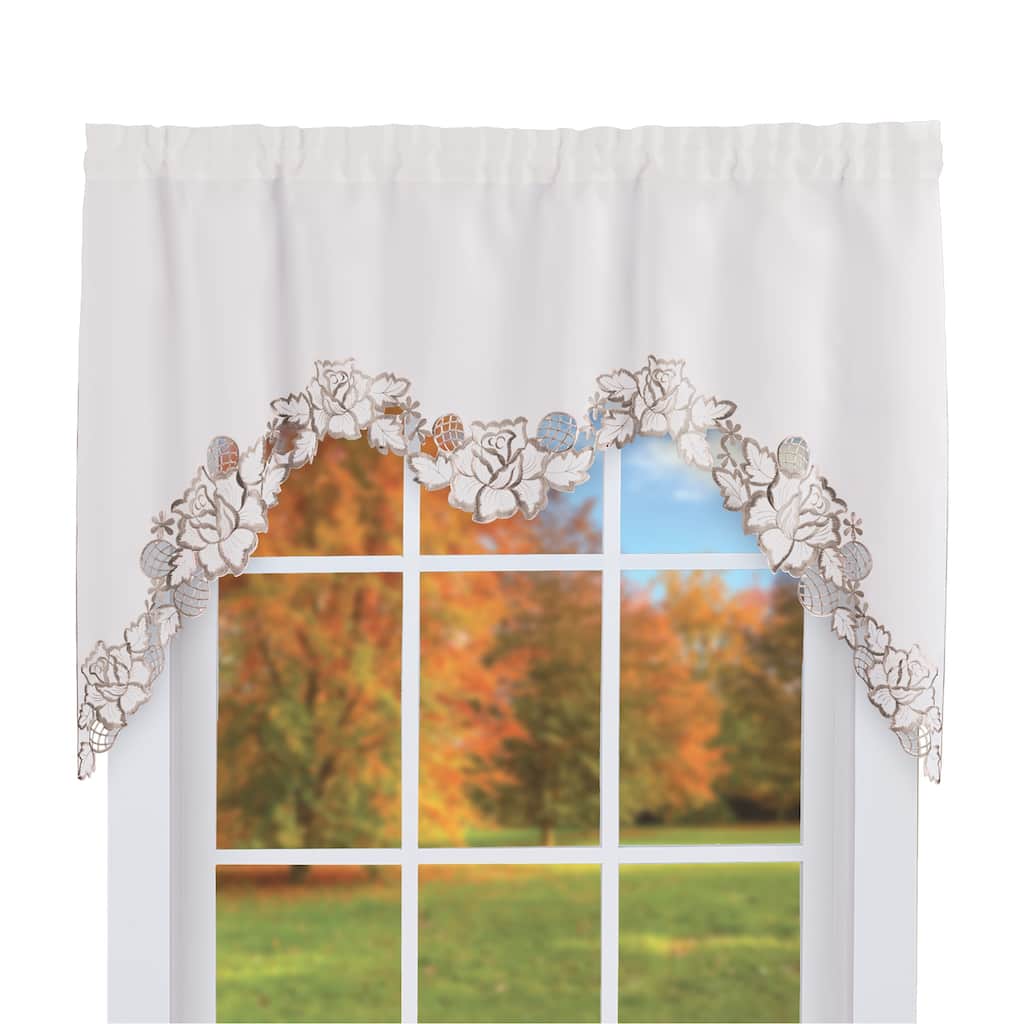 Lattice Embroidered Rose Elegant Window Swag Valance - 7.250 x 6.000 x 1.500