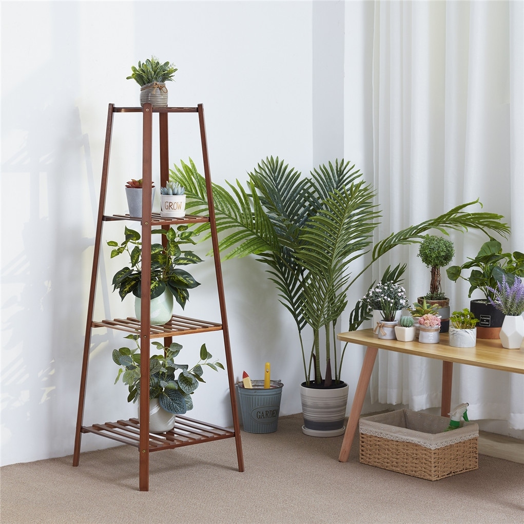 4 Tier Potted Bamboo Flowers Stand Corner Plant Shelf