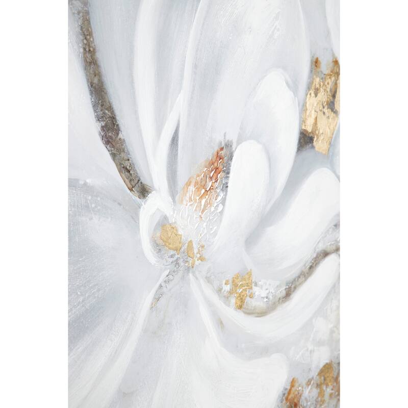 White Canvas Handmade Floral Framed Wall Art with Gold Frame