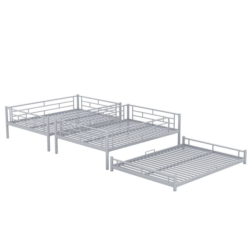 Triple Bunk Bed Metal Structure Bedframe Sturdy Steel Slat Support Easy Assembly for Dorm Multi-Child Families