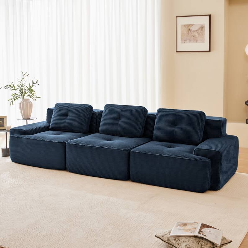 117" Floor Corduroy 3-Seater Sectional Sofa Couch with Tufted Design