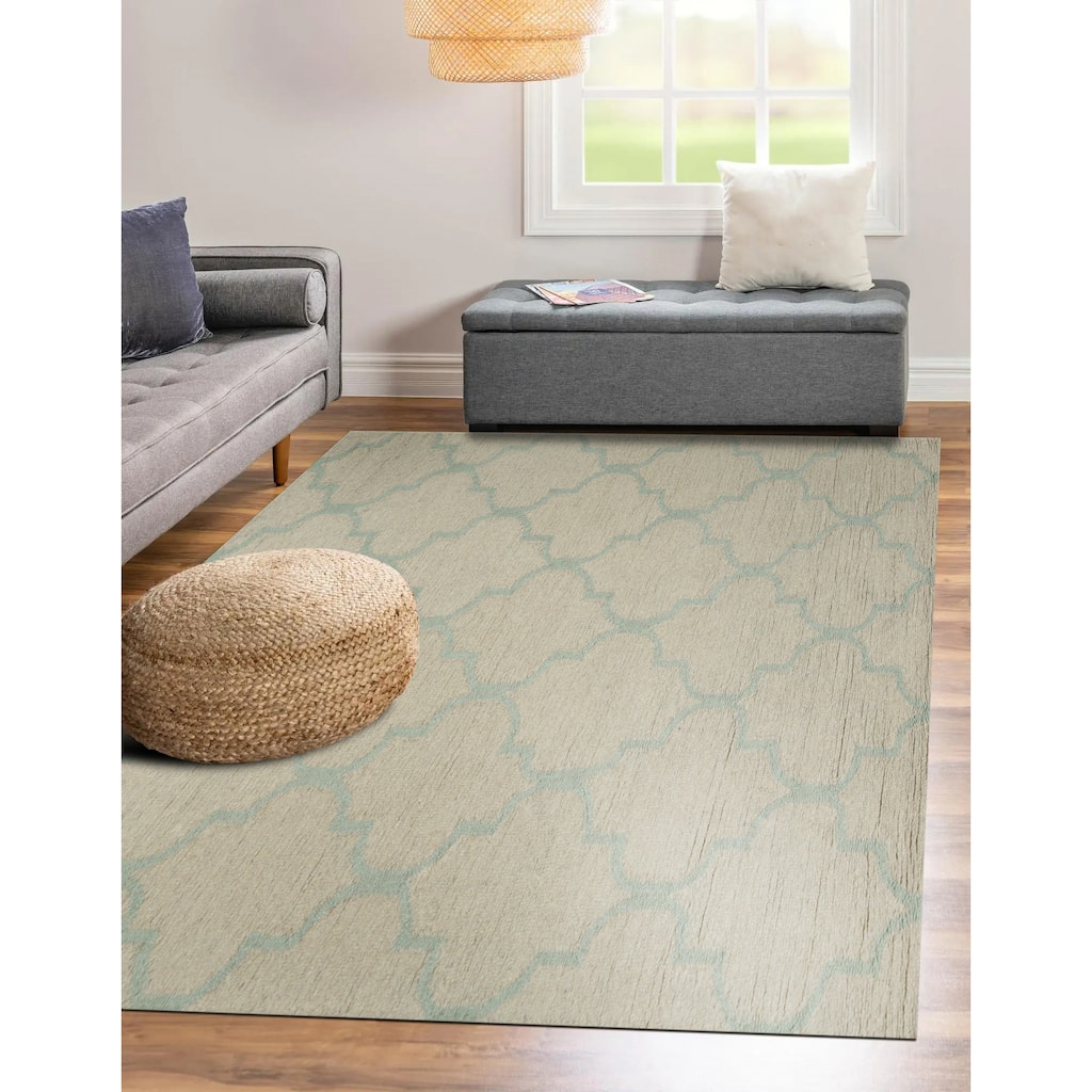 Light Gold Traditional Trellis Geometric Moroccan Area Rug - 5' x 7'