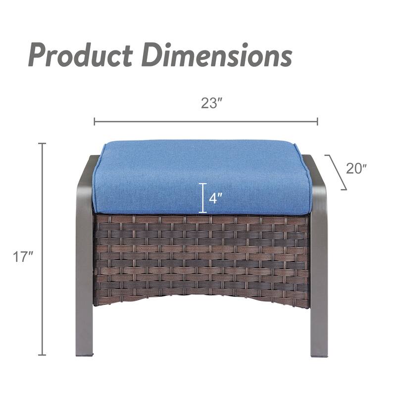 Gymojoy Industrial Style Outdoor Wicker Patio Ottomans Set of 2