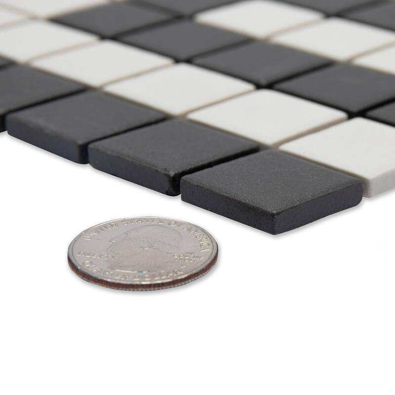 Merola Tile Gotham 1" Greek Key Border Unglazed Black and White 8-3/4" x 11-3/4" Porcelain Mosaic Floor and Wall Tile