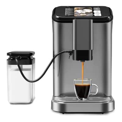 Automatic Espresso & Coffee Machine with with Grinder & Milk Frother, Silver + Black