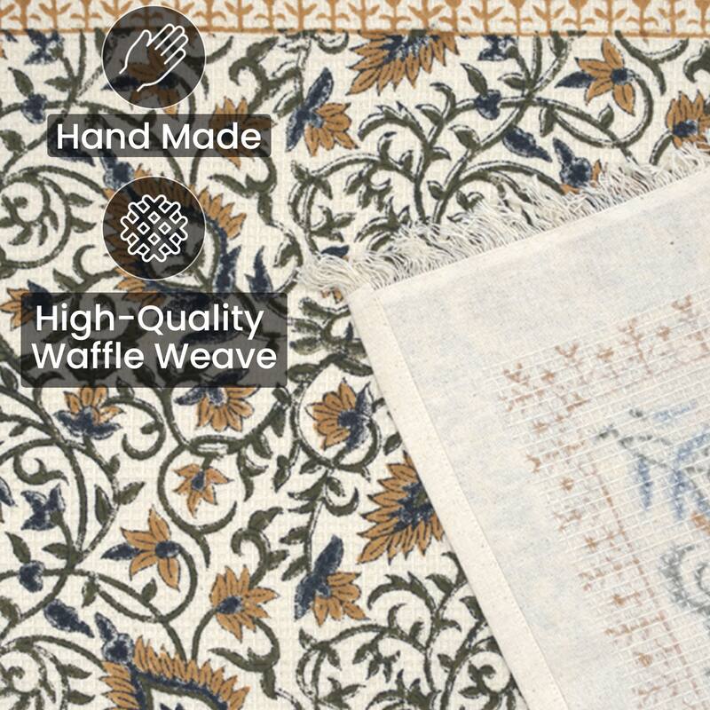 Fabdivine Handmade Floral Block Print Kitchen or Bath Room Hand Towels Home or Office Accent