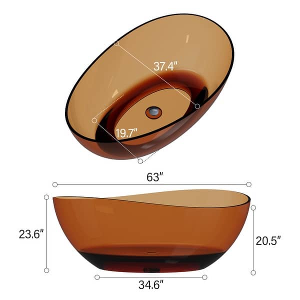 dimension image slide 1 of 2, CASAINC 63in Transparent Resin Soaking Bathtub