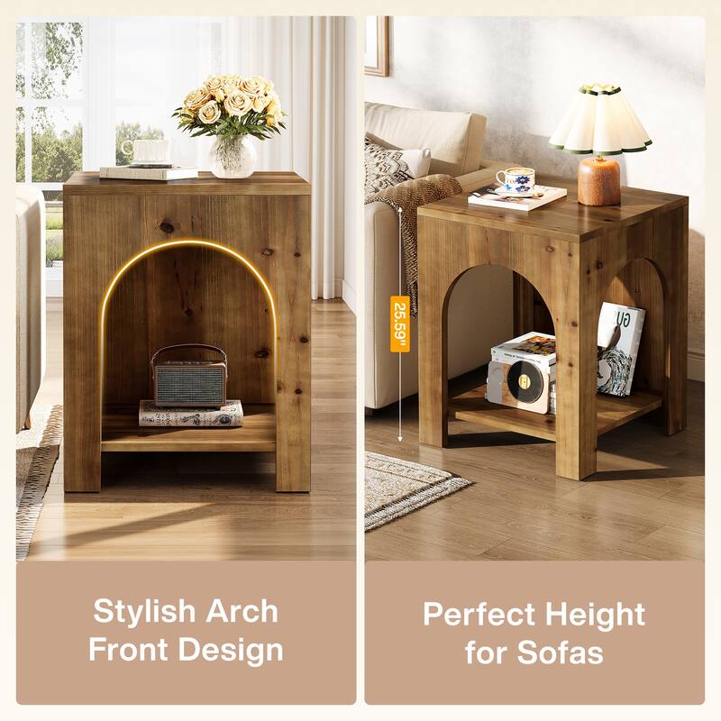 2-Tier Farmhouse End Table with Arch Design