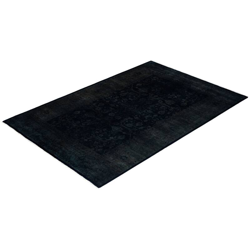 Fine Vibrance One-of-a-Kind Hand-Knotted Area Rug - Black, 4' 2" x 6' 3" - 4' 2" x 6' 3"